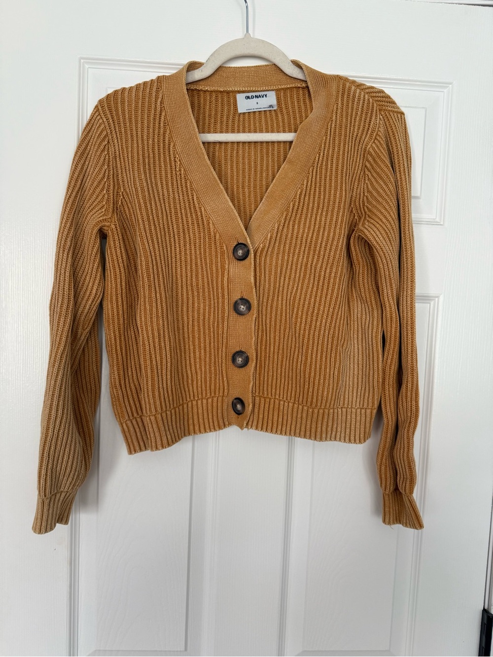 Old Navy Women's Mustard Ribbed Button-Front Cardigan- size S